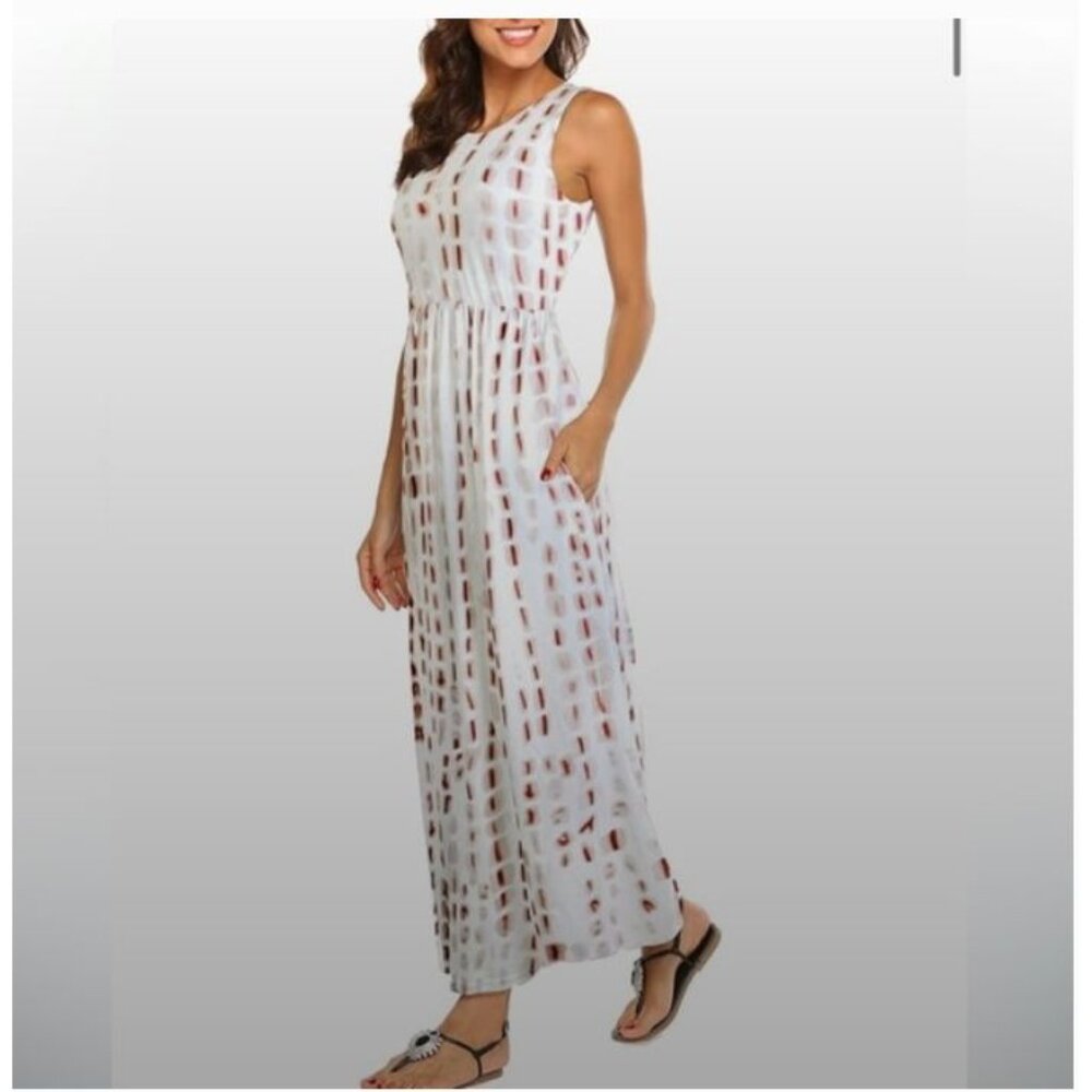 Hount Summer Sleeveless Striped Flowy Casual Long Maxi Dress With Pockets Medium